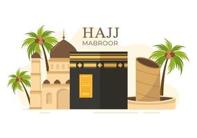 illustration de dessin animé hajj ou umrah mabroor avec makkah kaaba adaptée aux modèles d'arrière-plan, d'affiche ou de page de destination