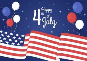 4 juillet joyeuse fête de l'indépendance usa illustration de dessin animé de vacances avec drapeau, ballon ou feu d'artifice festif pour modèle d'affiche ou d'arrière-plan vecteur