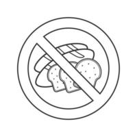 signe interdit avec icône linéaire de produits de boulangerie. illustration de la ligne mince. cercle d'interdiction. sans gluten. arrêter le symbole de contour. dessin de contour isolé de vecteur