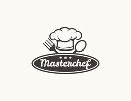 logo de restaurant ou de café avec illustration de chapeau de chef vecteur