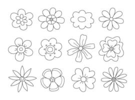 Ensemble de fleurs de marguerites 1970. illustration vectorielle linéaire simple. vecteur