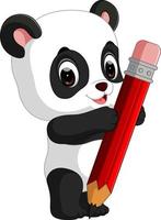 dessin animé mignon panda tenant un crayon vecteur