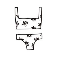 maillot de bain bikini femme avec motif floral isolé sur fond blanc. vêtements de plage d'été. illustration vectorielle dessinée à la main dans un style doodle. parfait pour les cartes, logo, décorations, divers designs. vecteur