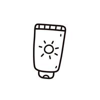 tube de crème solaire isolé sur fond blanc. lotion de protection contre les rayons ultraviolets. illustration vectorielle dessinée à la main dans un style doodle. parfait pour le logo, la carte, les dessins d'été. vecteur