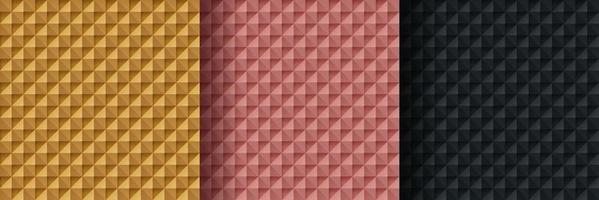 ensemble de motifs géométriques abstraits dorés, or rose et noir, fond de motif de triangles 3d de luxe. peut être utilisé pour la couverture, les illustrations, la publicité imprimée, l'affiche, la bannière Web. simple et minimaliste. vecteur eps10.