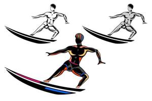 Contour de silhouette de surf homme isolé sur fond blanc vecteur