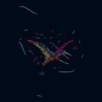 la ligne ptérodactyle pop art potrait logo design coloré avec un fond sombre vecteur