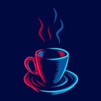 une tasse de café et de thé ligne pop art potrait logo design coloré avec fond sombre. illustration vectorielle abstraite. vecteur