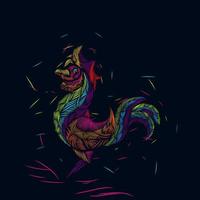 la ligne de poulet coq pop art potrait création de logo coloré avec un fond sombre vecteur