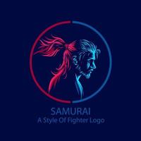 samouraï homme coiffure ligne pop art portrait logo coloré avec fond sombre. illustration vectorielle abstraite. vecteur