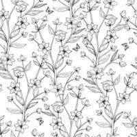 branches florales dessinées à la main. illustration en noir et blanc. jolies petites feuilles, fleurs. vecteur