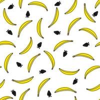 bananes jaunes avec fraise noire. impression sans couture pour tissu. vecteur