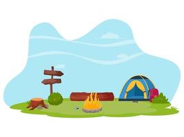 paysage d'été dans la forêt. camping d'été, randonnée, camping-car, concept de temps d'aventure. illustration vectorielle plane pour affiche, bannière, flyer vecteur