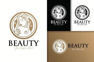 modèle de logo et d'icône de cercle de beauté féminine or femme vecteur