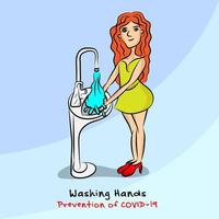 les femmes se lavent les mains avec du gel d'alcool ou du savon prévention de la grippe, coronavirus covid-19. illustration vectorielle vecteur