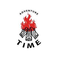 une image de logo de camping d'une cheminée de couleur rouge et noire dans un style rouillé et grunge pour l'aventure ou les activités de plein air logotype lié