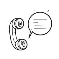 combiné de téléphone doodle dessiné à la main avec vecteur d'illustration de bulle de dialogue