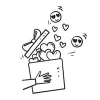 boîte cadeau doodle dessiné à la main pleine d'illustration de symbole de coeur d'amour vecteur