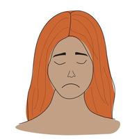 Doodle illustration du visage de fille rousse avec tristesse vecteur