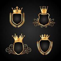 couronne dorée avec logo bouclier vecteur
