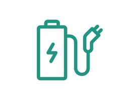 batterie rechargeable avec cordon et icône linéaire de connecteur de charge électrique. symbole de prise de chargeur d'accumulateur. signe de charge de banque de puissance d'équipement électrique. élément de conception vectoriel eps