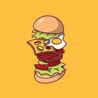 burger restauration rapide anatomie dessin animé vecteur design plat illustration