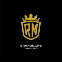 style de couronne de bouclier de logo rm initial, conception de logo monogramme élégant de luxe vecteur
