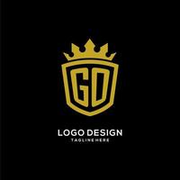 style de couronne de bouclier de logo aller initial, conception de logo monogramme élégant de luxe vecteur