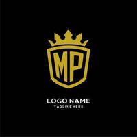 style de couronne de bouclier de logo mp initial, conception de logo monogramme élégant de luxe vecteur