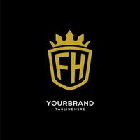 style de couronne de bouclier de logo fh initial, conception de logo monogramme élégant de luxe vecteur