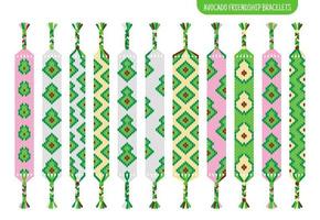 ensemble de bracelets d'amitié faits à la main d'avocat vert de fils ou de perles. tutoriel de modèle normal de macramé. vecteur