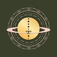 soleil céleste boho style vintage en astrologie. soleil avec anneaux et phases de lune isolées. symbole occulte ésotérique pour le tarot. illustration vectorielle vecteur