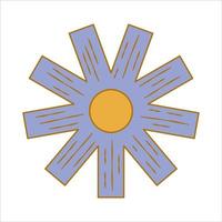 boho groovy fleur bleue isolée sur fond blanc. fleur rétro marguerite pour un design hippie pastel. illustration vectorielle vecteur