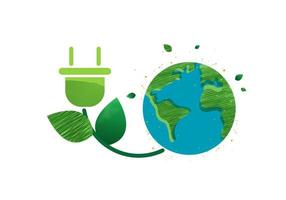 branchez la feuille, icône de symbole d'économie d'énergie avec la terre. concept écologique pour le logo de l'entreprise. eco world, feuille verte sur fond blanc. conception de vecteur
