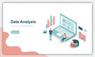 personnages de personnes travaillant avec la visualisation de données. équipe d'analyse de données commerciales, prévisions financières, études de marché statistiques. illustration vectorielle isométrique moderne pour site web, bannière vecteur