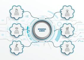 modèle infographique de vecteur avec étiquette en papier 3d, cercles intégrés. concept d'entreprise avec 6 options. pour le contenu, le diagramme, l'organigramme, les étapes, les pièces, les infographies de chronologie, le flux de travail, le graphique.