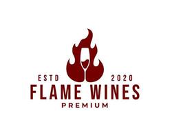 un verre de logo brûlant de vin rouge. concept de conception de logo de vin de flamme vecteur