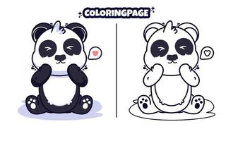 panda mignon avec icône d'amour avec des pages à colorier adaptées aux enfants vecteur