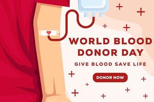 bannière affiche journée mondiale du donneur de sang avec le don en chemise rouge vecteur
