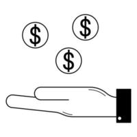 main dessinée à la main acceptant de l'argent. investir pour soutenir une entreprise, une startup. croquis de griffonnage. illustration vectorielle vecteur