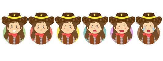 avatar de cow-boy avec diverses expressions vecteur