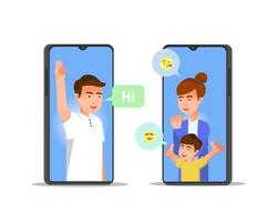 illustration d'un appel vidéo familial à l'aide d'un smartphone vecteur
