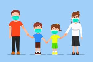 groupe familial portant un masque pour des mesures préventives de santé vecteur