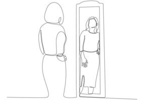 dessin au trait continu de femme en illustration vectorielle miroir vecteur