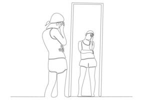 dessin au trait continu de femme en illustration vectorielle miroir vecteur