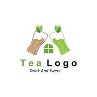 création de logo de thé, icône de boisson vectorielle à partir de feuilles vertes, pour la santé vecteur
