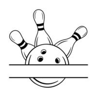 quilles de bowling avec logo ou monogramme de sport de balle. modèle de jeu pour club de bowling, tournois. illustration vectorielle dans un style de contour simple isolé sur fond blanc. vecteur