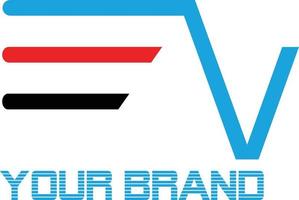 un logo de technologie verte électrique simple et moderne composé de 3 éléments en bleu, rouge, noir et formant la lettre ev vecteur