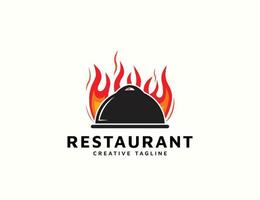 logo de restaurant avec dessin de feu vecteur