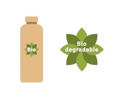 bouteille biodégradable, emballage. concept d'écologie de signal d'emblème de signe de logo. vecteur
